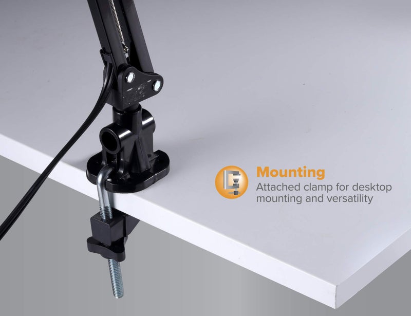 Bostitch Office VLF100 LED Swing Arm Desk Lamp with Clamp Mount, 36" Reach, Includes LED Bulb,Black - Image 4