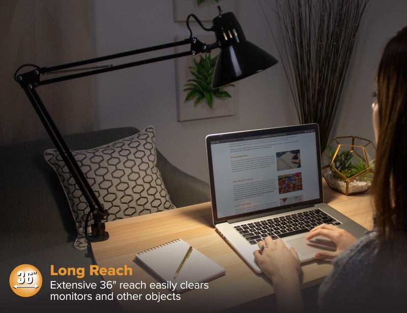 Bostitch Office VLF100 LED Swing Arm Desk Lamp with Clamp Mount, 36" Reach, Includes LED Bulb,Black - Image 5