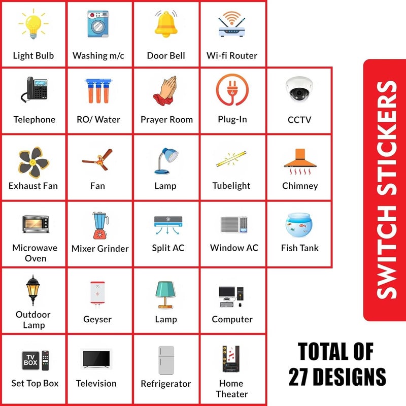Fliptic ملصقات لوحات المفاتيح متعددة الألوان | ملصق معرف المفاتيح من الفينيل للأجهزة الكهربائية بما في ذلك 27 تصميمًا في المجموع 495 ملصقًا للمفاتيح، ذاتية اللصق (تصميم 3) - Image 2