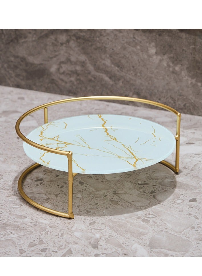 Semi-circular cast iron bathroom organizer with gold frame - Large capacity multi-purpose countertop storage for cosmetics, skin care products, toothbrushes - a must-have for dressing tables and bedrooms  - Image 1
