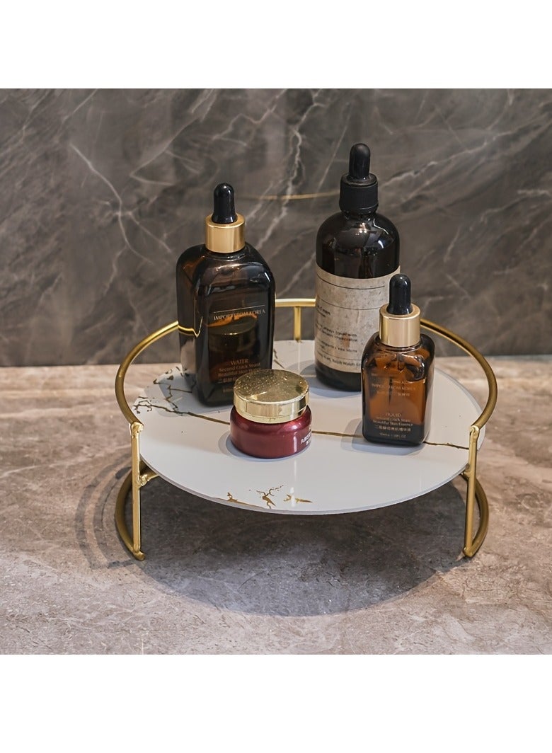 Semi-circular cast iron bathroom organizer with gold frame - Large capacity multi-purpose countertop storage for cosmetics, skin care products, toothbrushes - a must-have for dressing tables and bedrooms  - Image 2