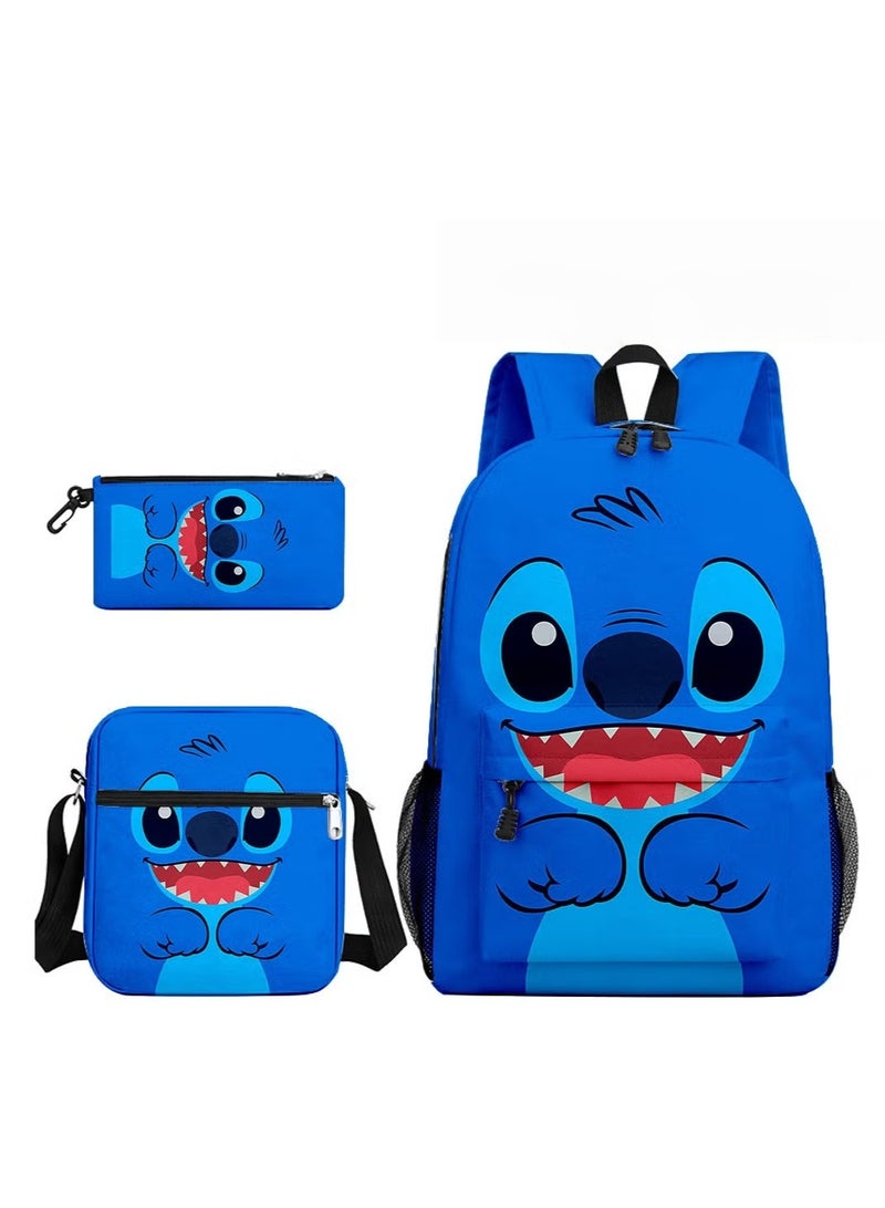 New Cartoon Stitch Backpack School Bag Children's Lunch Bag Pencil Bag Three-Piece Set For Primary And Secondary School Students 32*45*13 cm