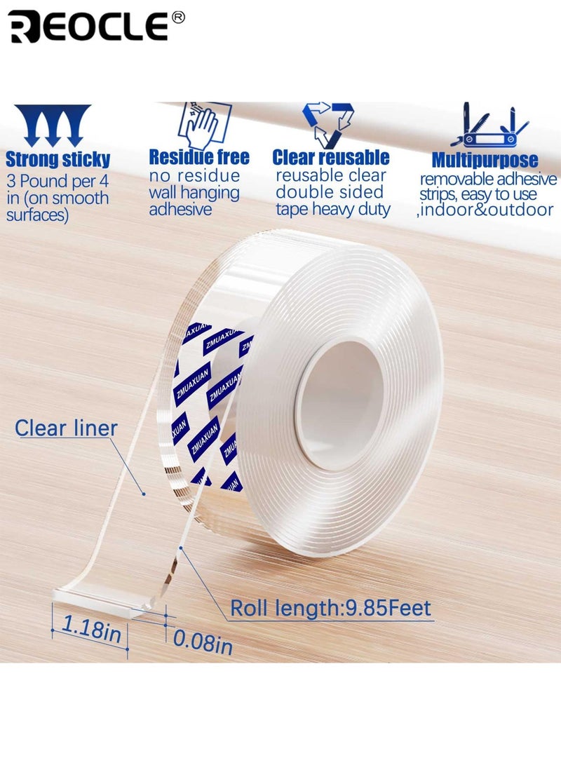 ريوكل شريط نانو مزدوج الجوانب مع تركيب شديد التحمل وتصميم شفاف قابل للإزالة، شرائط لاصقة قابلة لإعادة الاستخدام مع قبضة جل قوية للديكور المعلق على الحائط - Image 2