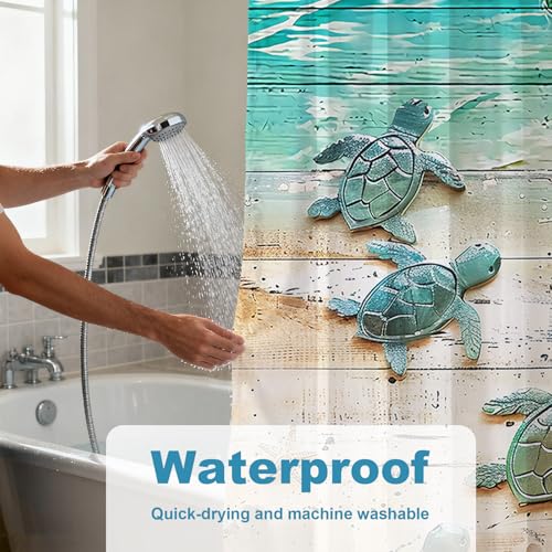 Final Friday Green Beach Sea Turtle Shower Curtain Nautical Teal Theme Fabric Bathroom Blue Ocean Decor with Grommets and Hooks 72 x 72 Inch Blue - Image 4