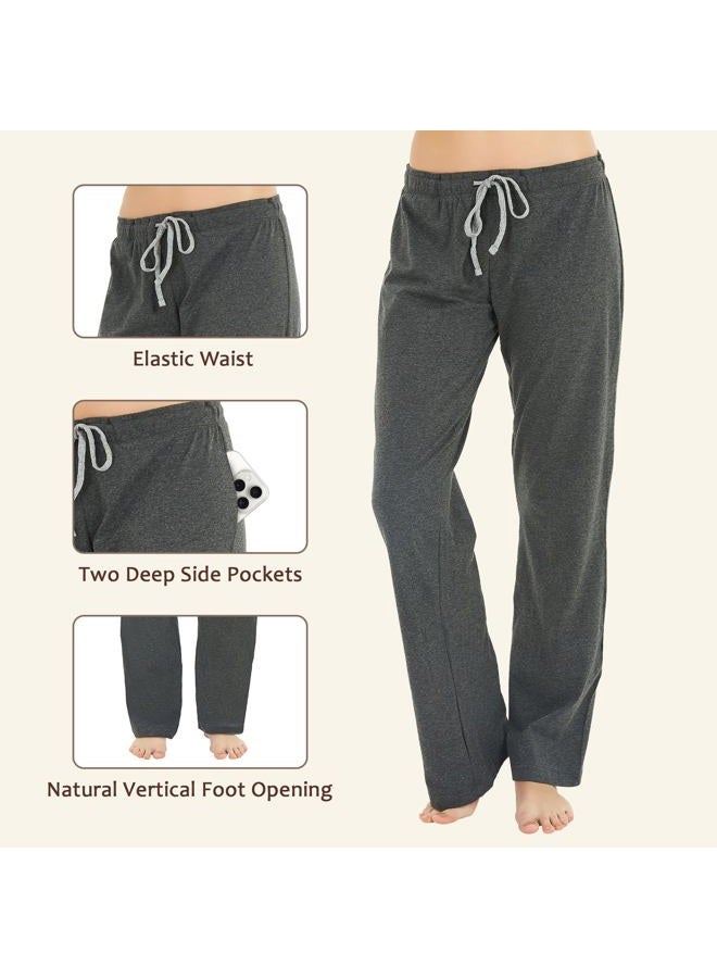 U2SKIIN Womens Cotton Pajama Pants, Comfortable Pant for Lounge, Soft Lightweight Sleep Pj Bottoms for Women(Black/Dark Grey Mel,L) - Image 2