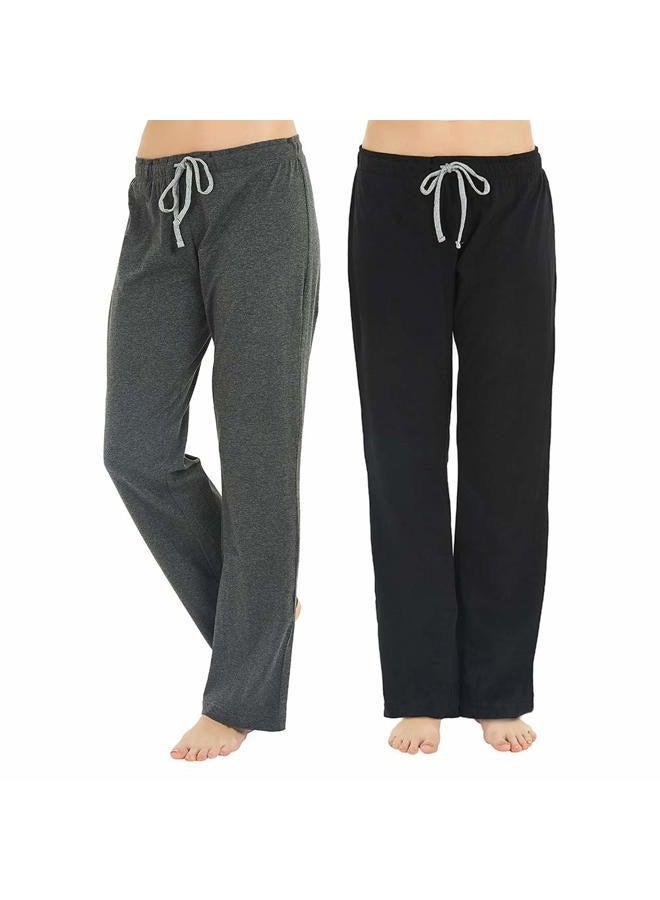 U2SKIIN Womens Cotton Pajama Pants, Comfortable Pant for Lounge, Soft Lightweight Sleep Pj Bottoms for Women(Black/Dark Grey Mel,L) - Image 1