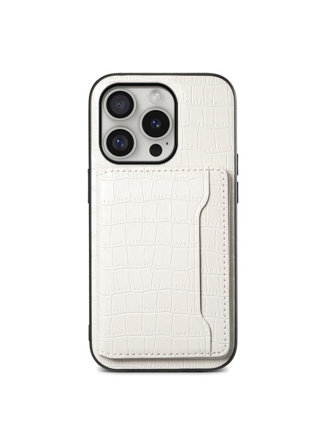 اس-توب جراب لهاتف iPhone 16 Pro بتصميم حقيبة بطاقات من نسيج التمساح مع تغطية كاملة - Image 1