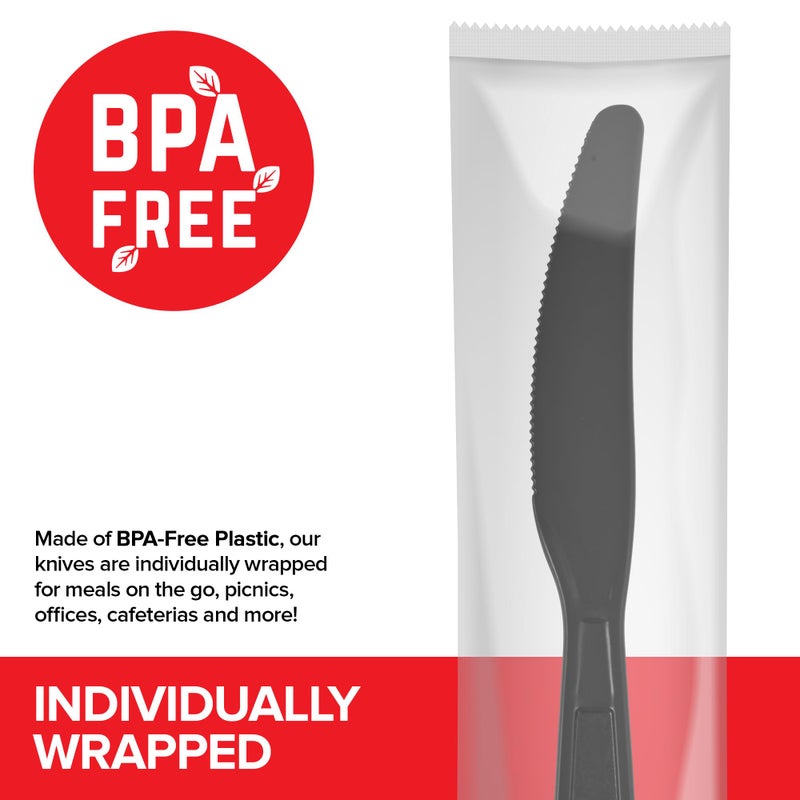 Stock Your Home Stock Your Home Individually Wrapped Knives  250 Count Heavyweight Plastic Knives  Plasticware Disposable Knife Bulk Pack  Individual Wrapped Knives  Heavy Duty Plastic Utensils for Party Supplies  - Image 3