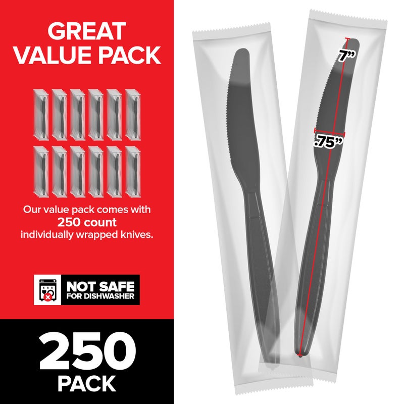 Stock Your Home Stock Your Home Individually Wrapped Knives  250 Count Heavyweight Plastic Knives  Plasticware Disposable Knife Bulk Pack  Individual Wrapped Knives  Heavy Duty Plastic Utensils for Party Supplies  - Image 2