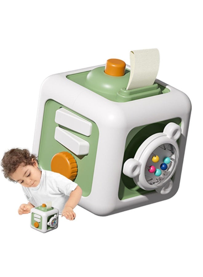 وانغبانغزي Busy Cube، لعبة تعليمية مع مفاتيح دوارة وأزرار منزلقة للأطفال من عمر 24 شهرًا فما فوق، لوحة حسية لتنمية المهارات الحركية الدقيقة، لعبة سفر، خضراء - Image 1