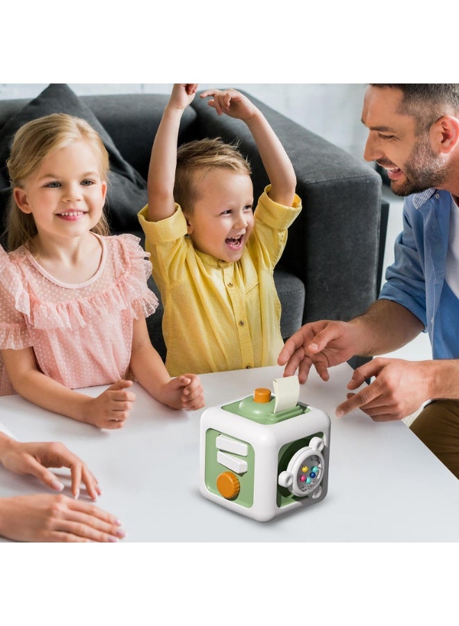 وانغبانغزي Busy Cube، لعبة تعليمية مع مفاتيح دوارة وأزرار منزلقة للأطفال من عمر 24 شهرًا فما فوق، لوحة حسية لتنمية المهارات الحركية الدقيقة، لعبة سفر، خضراء - Image 4