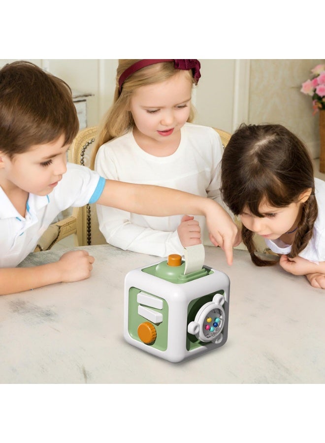 وانغبانغزي Busy Cube، لعبة تعليمية مع مفاتيح دوارة وأزرار منزلقة للأطفال من عمر 24 شهرًا فما فوق، لوحة حسية لتنمية المهارات الحركية الدقيقة، لعبة سفر، خضراء - Image 3