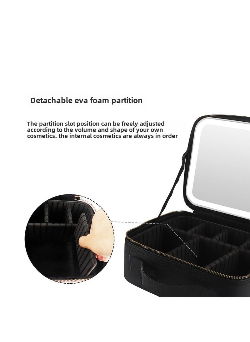 Generic makeup bag with LED mirror,Adjustable Brightness LED Cosmetic Train Case with brush storage board suitable for travel and daily make up  ,Portable Travel Cosmetic Organizer for Women, 3 Color Light Settings, Adjustable Dividers Vanity Case Birthday gifts  - Image 5