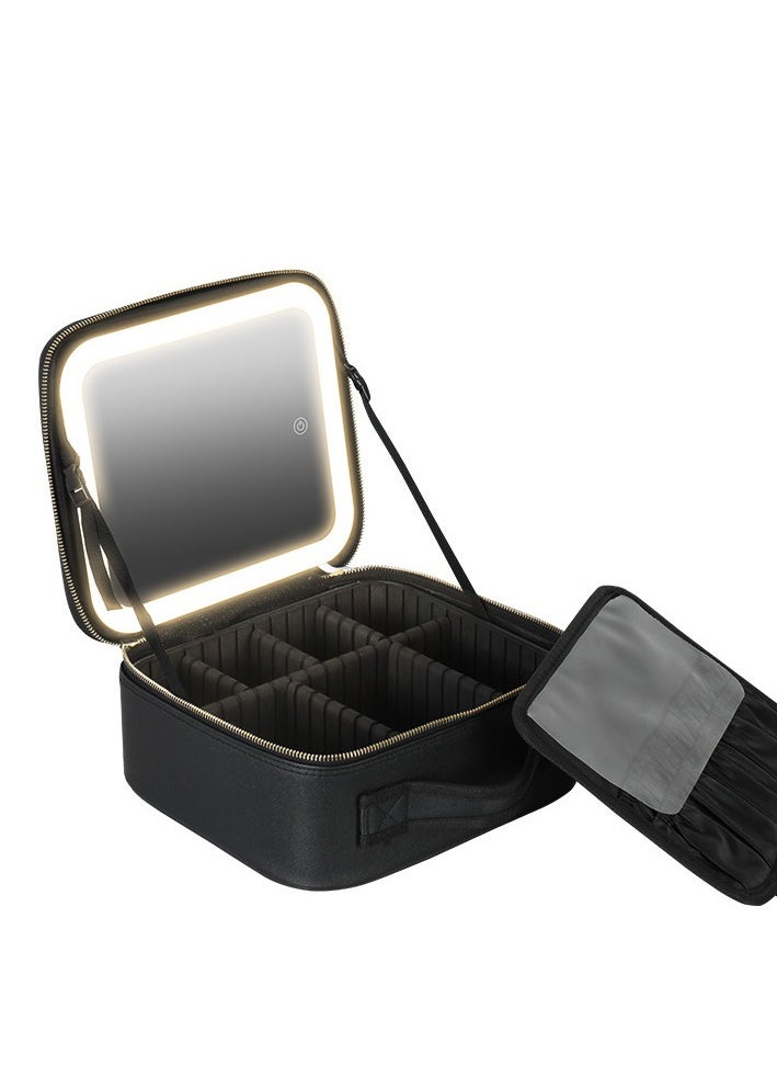 Generic makeup bag with LED mirror,Adjustable Brightness LED Cosmetic Train Case with brush storage board suitable for travel and daily make up  ,Portable Travel Cosmetic Organizer for Women, 3 Color Light Settings, Adjustable Dividers Vanity Case Birthday gifts  - Image 1