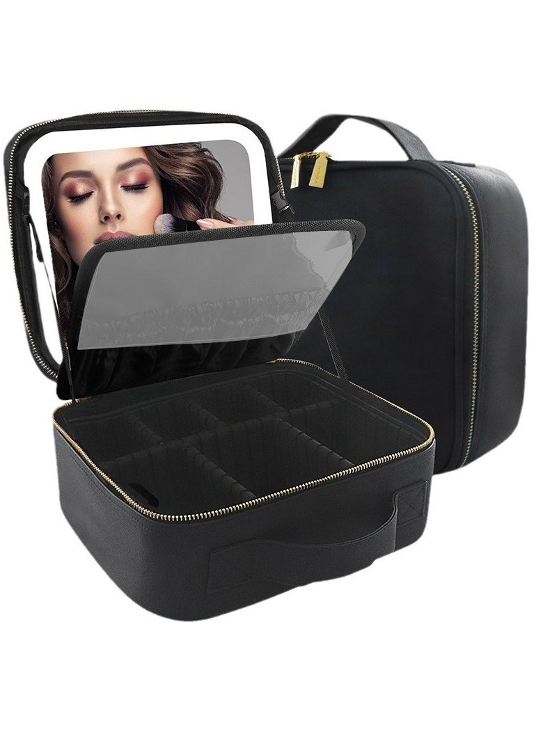 Generic makeup bag with LED mirror,Adjustable Brightness LED Cosmetic Train Case with brush storage board suitable for travel and daily make up  ,Portable Travel Cosmetic Organizer for Women, 3 Color Light Settings, Adjustable Dividers Vanity Case Birthday gifts  - Image 4