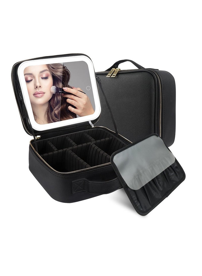 Generic makeup bag with LED mirror,Adjustable Brightness LED Cosmetic Train Case with brush storage board suitable for travel and daily make up  ,Portable Travel Cosmetic Organizer for Women, 3 Color Light Settings, Adjustable Dividers Vanity Case Birthday gifts  - Image 2
