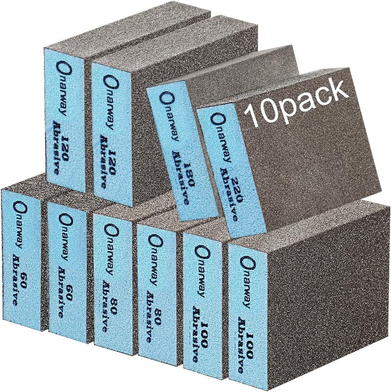 Onarway Sanding Sponges 10 Pack Wet and Dry Dual-use, Coarse and Fine Sanding Blocks - 60/80/100/120/180/220 Grits 6 Different Specifications, Washable and Reusable, Ideal for Wood Metal Polishing - Image 1