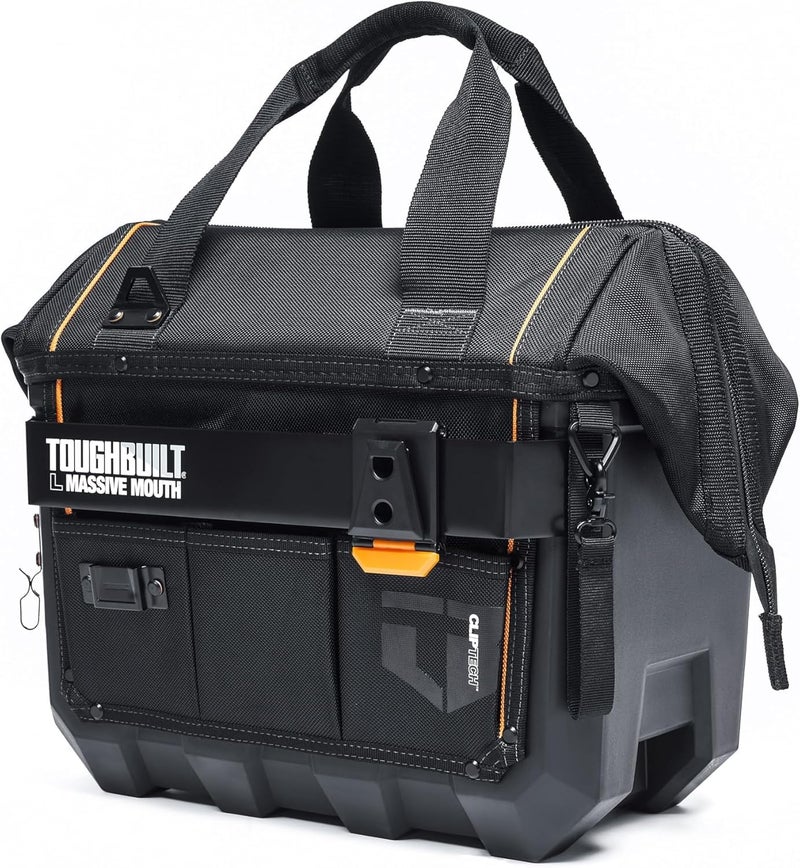 ToughBuilt ClipTech Series â€“ 16" Massive Mouth Tool Bag, Heavy-Duty Wide-Mouth Storage Bag Rigid Frame 1680D Ballistic Fabric, Reinforced Handles Waterproof Base (TBL-CT-62-16A) - Image 1