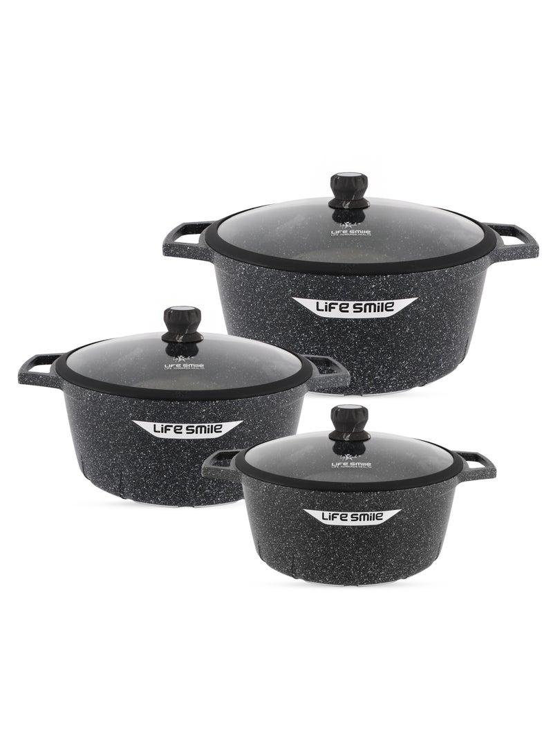 Life Smile Granite Non-Stick Cookware Set,6Pcs Casserole Pots with Lids, Induction Bottom, Multi-Layer Coating - Image 1