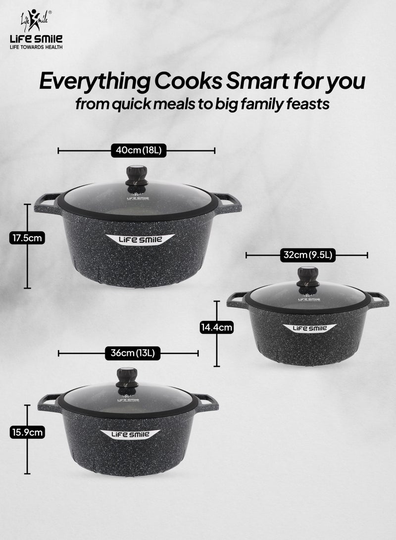 Life Smile Granite Non-Stick Cookware Set,6Pcs Casserole Pots with Lids, Induction Bottom, Multi-Layer Coating - Image 2