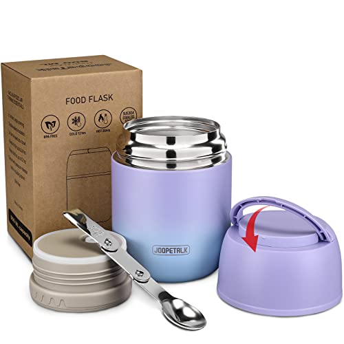 JOOPETALK 17 oz Insulated Lunch Containers Hot Food Jar, Wide Mouth Lunch Thermo for Hot Food Kids Adults, Vacuum Stainless Steel Thermo Lunch Box With Handle Folding Spoon for School, Office(Purple blue) - Image 1