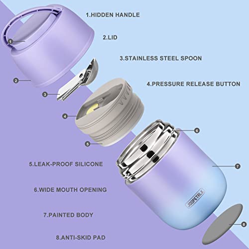 JOOPETALK 17 oz Insulated Lunch Containers Hot Food Jar, Wide Mouth Lunch Thermo for Hot Food Kids Adults, Vacuum Stainless Steel Thermo Lunch Box With Handle Folding Spoon for School, Office(Purple blue) - Image 2
