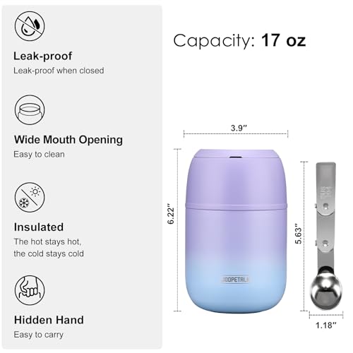 JOOPETALK 17 oz Insulated Lunch Containers Hot Food Jar, Wide Mouth Lunch Thermo for Hot Food Kids Adults, Vacuum Stainless Steel Thermo Lunch Box With Handle Folding Spoon for School, Office(Purple blue) - Image 4