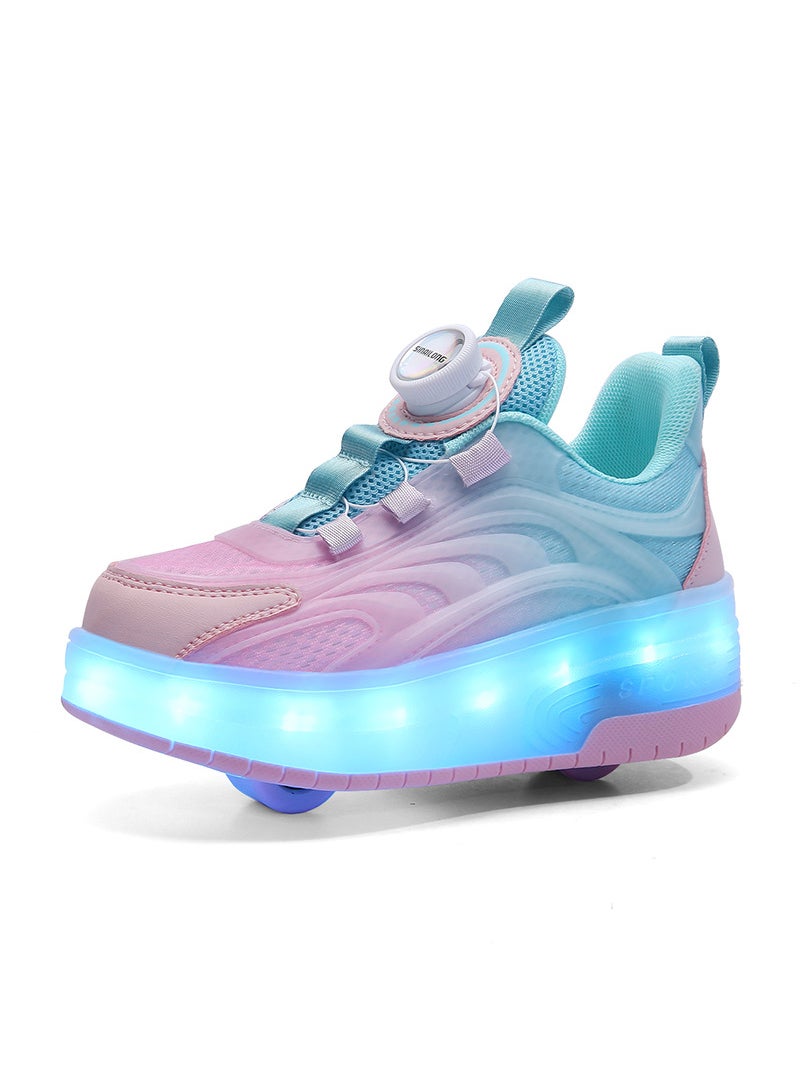 Unisex Kids Roller Skates Shoes USB Charging, Girls Boys LED Roller Skate Shoes with Double Wheels Retractable Technical Skateboarding - Image 1