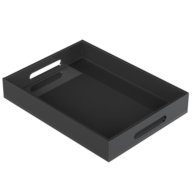 KOTEMON Acrylic Serving Tray with Handles16x12x236InchDecorative Tray Letter Tray Organizer for Ottoman Coffee Table Countertop Black