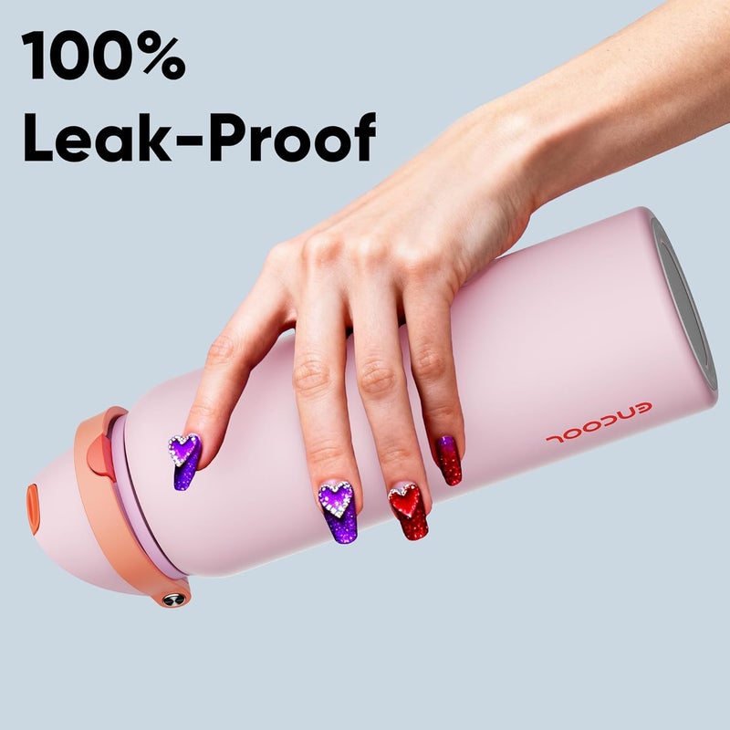 ENCOOL Insulated Water Bottle with Straw - Stainless Steel Water Bottle with Push Button Lid, Leak-Proof & BPA-Free, Keeps Cold for 24 Hours for Sports, Travel, Gym (40 oz, Lily-Red) - Image 4
