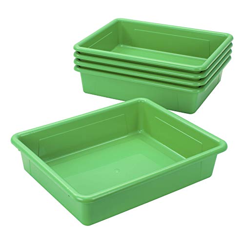 Storex Letter Size Flat Storage Tray – Organizer Bin with Non-Snap Lid for Classroom, Office and Home, Green, 5-Pack (62539U05C) - Image 5
