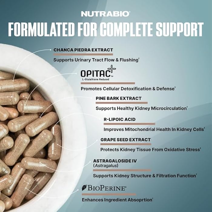 NutraBio مكمل دعم الكلى المتقدم من نوترا بايو - تنظيف الكلى، إزالة السموم وإصلاح، مكمل صحي - 30 حصة - 90 كبسولة - Image 3