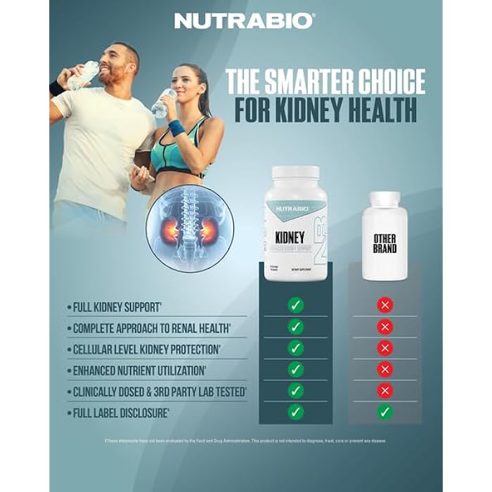 NutraBio مكمل دعم الكلى المتقدم من نوترا بايو - تنظيف الكلى، إزالة السموم وإصلاح، مكمل صحي - 30 حصة - 90 كبسولة - Image 5