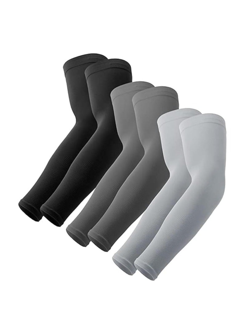 DeloPik 3 pair UV Sun Protection Compression Arm Sleeves, men and women , Cooling Athletic Sports Sleeve for Football, Golf & Volleyball, water sport, outdoor activities, Tattoo Cover Up - Image 1