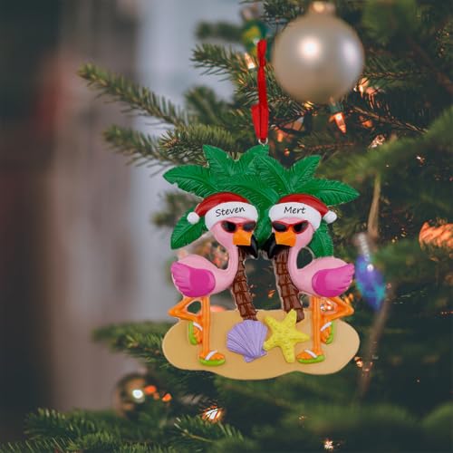 MAXORA Personalized Flamingo Couple Christmas Ornament - First Christmas Married Ornament - Mr and Mrs Ornament - Custom Valentines Gift - Beach Wedding Ornament - Image 2