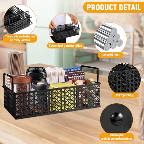 DYGZBLHT Coffee Bar Organizer Metal Countertop Station With Handles Coffee Pods Holder Tea Condiment Organizer Mesh Black - Image 3