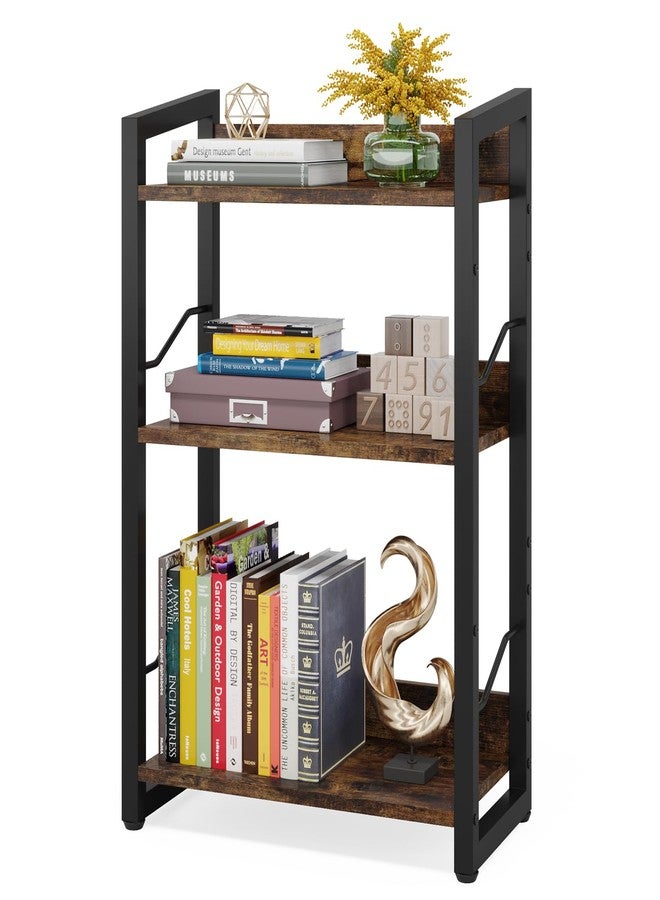Hosfais Book Shelf Small Bookshelf: 3-Tier Wood Bookcase Industrial Bookshelf with Edge Protection Metal Narrow Bookcase Storage Organizer Display Rack for Bedroom Home Office (Rustic Brown) - Image 1