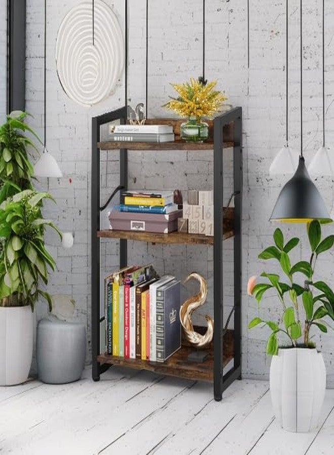 Hosfais Book Shelf Small Bookshelf: 3-Tier Wood Bookcase Industrial Bookshelf with Edge Protection Metal Narrow Bookcase Storage Organizer Display Rack for Bedroom Home Office (Rustic Brown) - Image 5