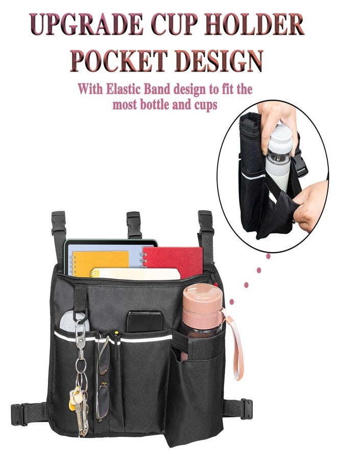TONINT Large Walker Bag with Water Cup Holder,Walker Basket,Foldable Walker Storage Bag,Side Walker Bag,Walker Side Access Bag Organizer Pouch Tote,Scooters or Rollator Walkers (Black-16 x 11 inches) - Image 4