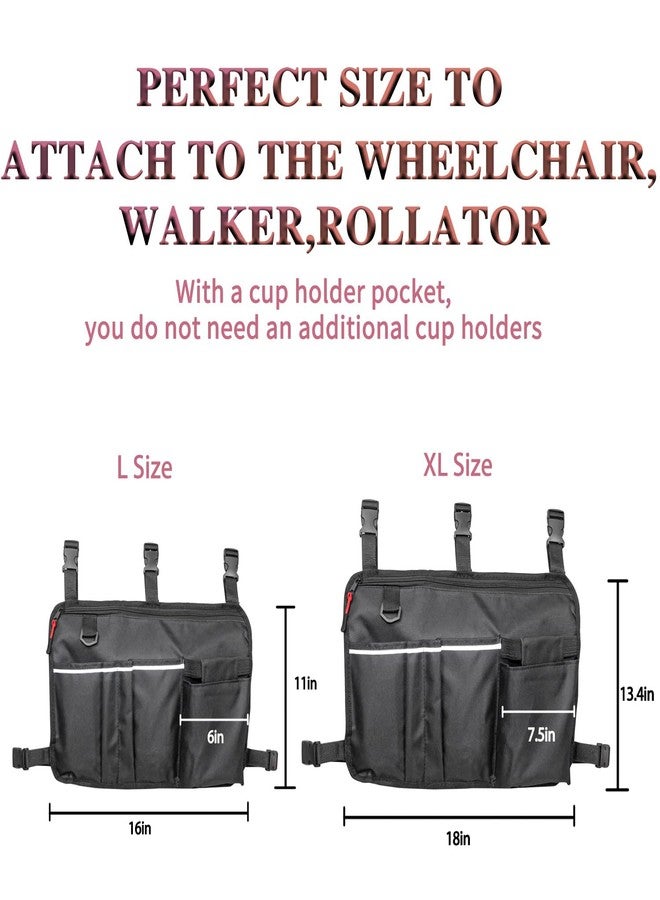 TONINT Large Walker Bag with Water Cup Holder,Walker Basket,Foldable Walker Storage Bag,Side Walker Bag,Walker Side Access Bag Organizer Pouch Tote,Scooters or Rollator Walkers (Black-16 x 11 inches) - Image 2