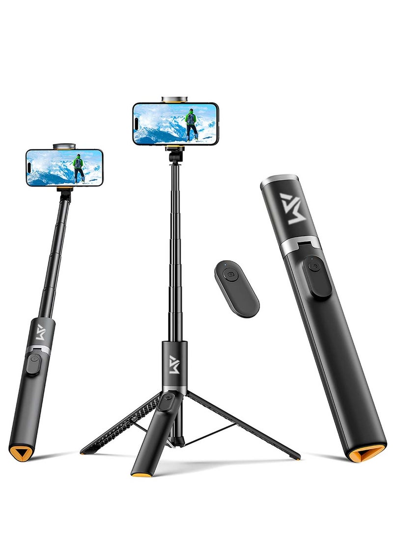 AMROAH 161cm/63,39" Portable Selfie Stick Tripod with Remote, Compact Photo Video Wireless Selfie Stick Tripod Stand 360° Rotate Travel for Cell Phones Apple iPhone Pro Max 16 15 14 13 Samsung Xiaomi GoPro  - Image 1