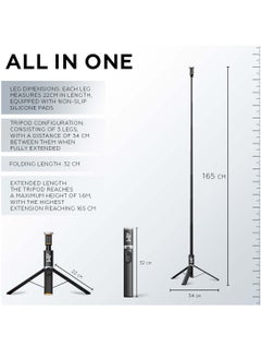 AMROAH 161cm/63,39" Portable Selfie Stick Tripod with Remote, Compact Photo Video Wireless Selfie Stick Tripod Stand 360° Rotate Travel for Cell Phones Apple iPhone Pro Max 16 15 14 13 Samsung Xiaomi GoPro  - Image 5