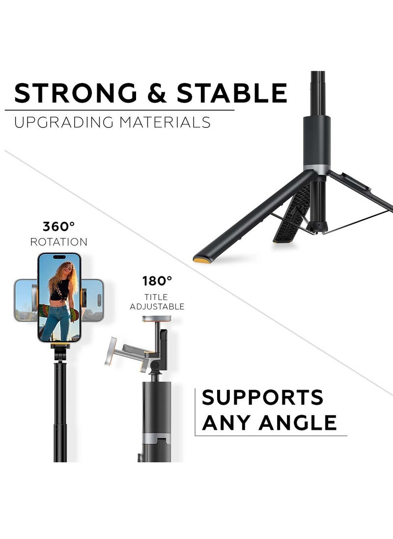 AMROAH - 161cm/63,39" Portable Selfie Stick Tripod with Remote, Compact Photo Video Wireless Selfie Stick Tripod Stand 360° Rotate Travel for Cell Phones Apple iPhone Pro Max 16 15 14 13 Samsung Xiaomi GoPro - Image 1