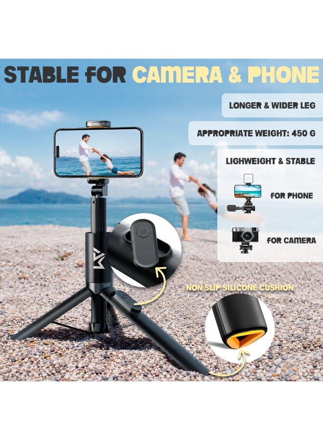 AMROAH 161cm/63,39" Portable Selfie Stick Tripod with Remote, Compact Photo Video Wireless Selfie Stick Tripod Stand 360° Rotate Travel for Cell Phones Apple iPhone Pro Max 16 15 14 13 Samsung Xiaomi GoPro - Image 3