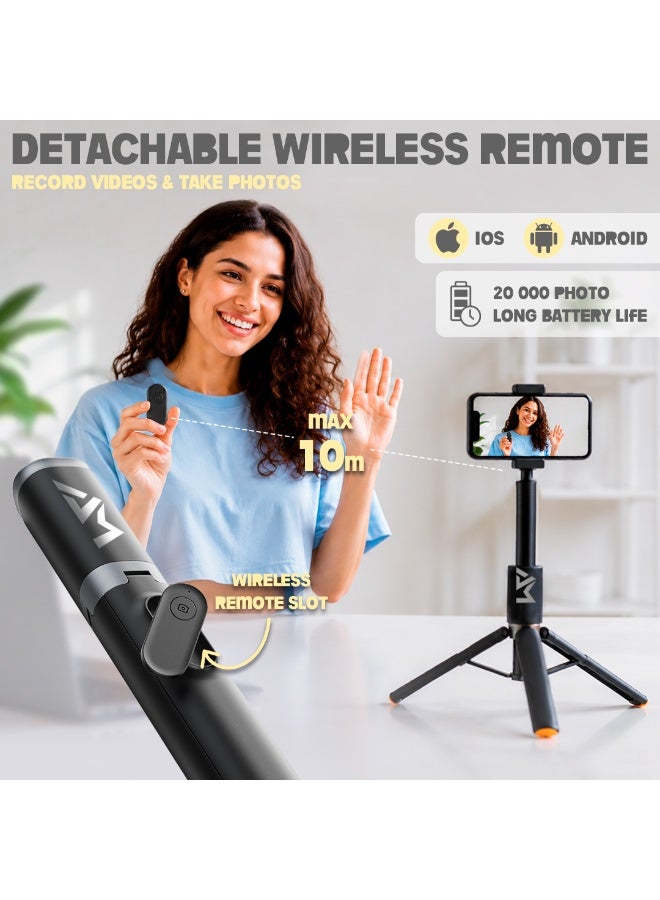 AMROAH 161cm/63,39" Portable Selfie Stick Tripod with Remote, Compact Photo Video Wireless Selfie Stick Tripod Stand 360° Rotate Travel for Cell Phones Apple iPhone Pro Max 16 15 14 13 Samsung Xiaomi GoPro - Image 4