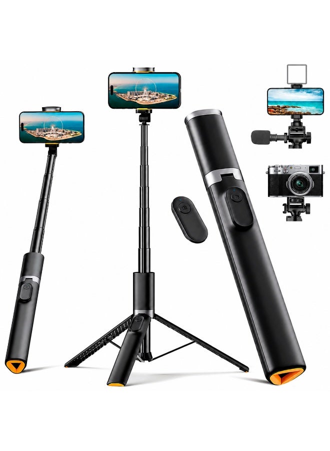 AMROAH 161cm/63,39" Portable Selfie Stick Tripod with Remote, Compact Photo Video Wireless Selfie Stick Tripod Stand 360° Rotate Travel for Cell Phones Apple iPhone Pro Max 16 15 14 13 Samsung Xiaomi GoPro - Image 1