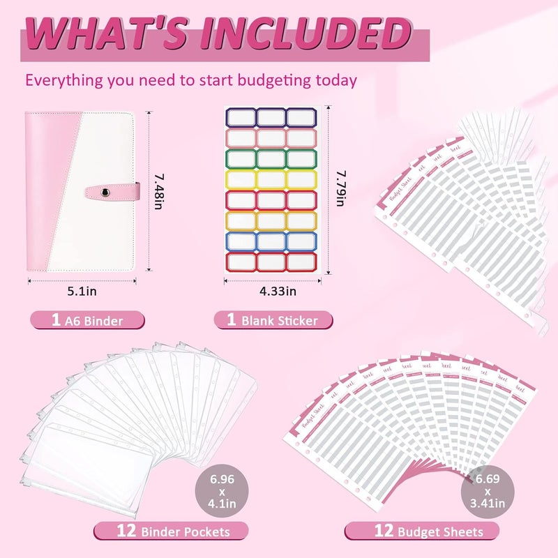 KASTWAVE A6 Pu Leather Budget Binder With Cash Envelopes, Zipper Pockets, And Budget Sheets - 12Pcs Money Saving Organizer - Image 2