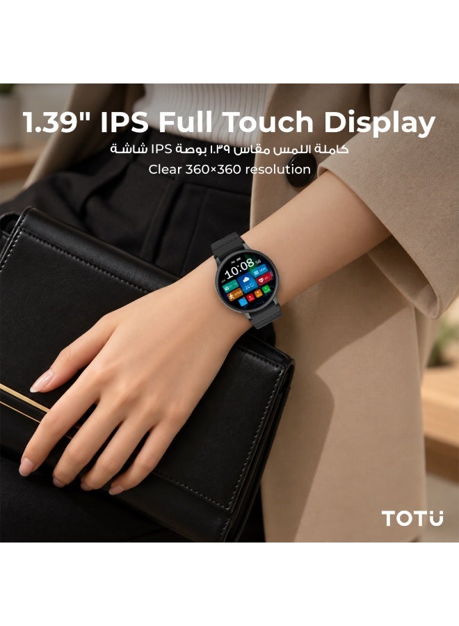 Totu Smart Watch for Women, 1.39'' With Magnetic charging/Bluetooth Call/Heart Rate/Blood Pressure/Sleep Monitor/IP67 Waterproof, Compatible With Android and iPhone, Black - Image 3