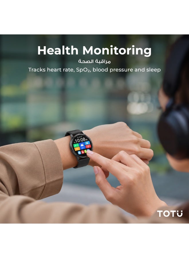 Totu Smart Watch for Women, 1.39'' With Magnetic charging/Bluetooth Call/Heart Rate/Blood Pressure/Sleep Monitor/IP67 Waterproof, Compatible With Android and iPhone, Black - Image 5