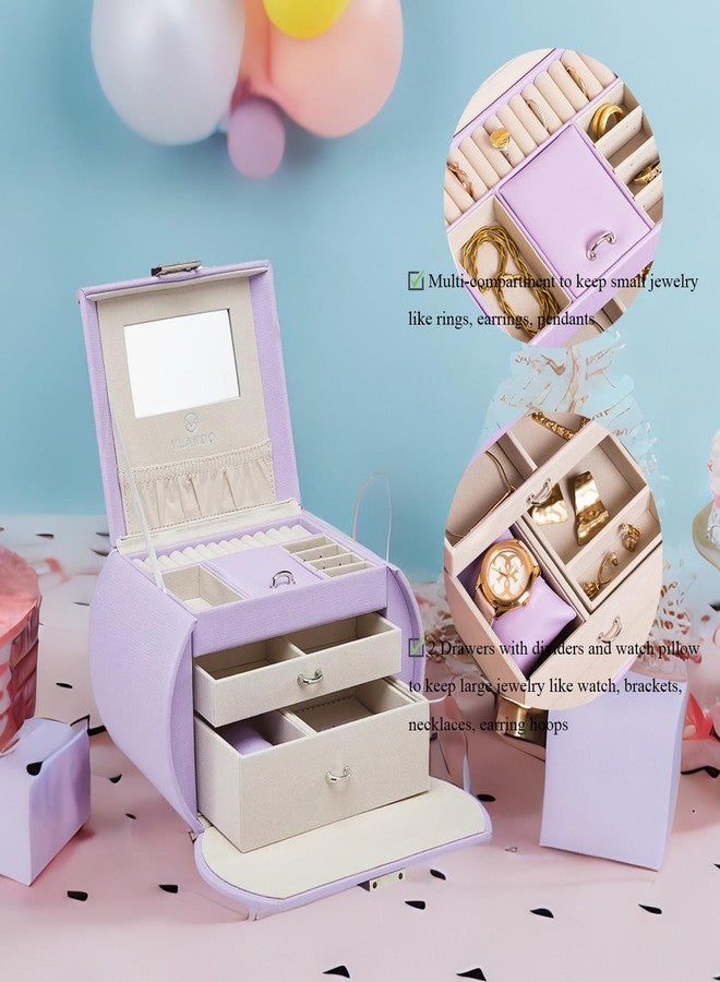 Vlando Princess-Style Luxury Jewelry Box, Leather Mirrored Necklaces Earrings Rings Watch Organizer, Elegant Storage for Your Treasured Accessories, Purple - Image 3